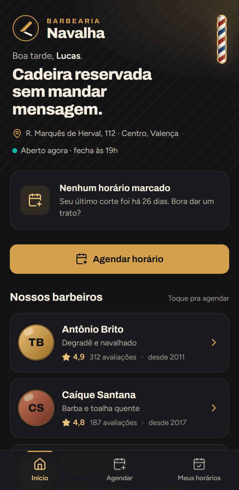 Tela do Navalha: app de agendamento para barbearia