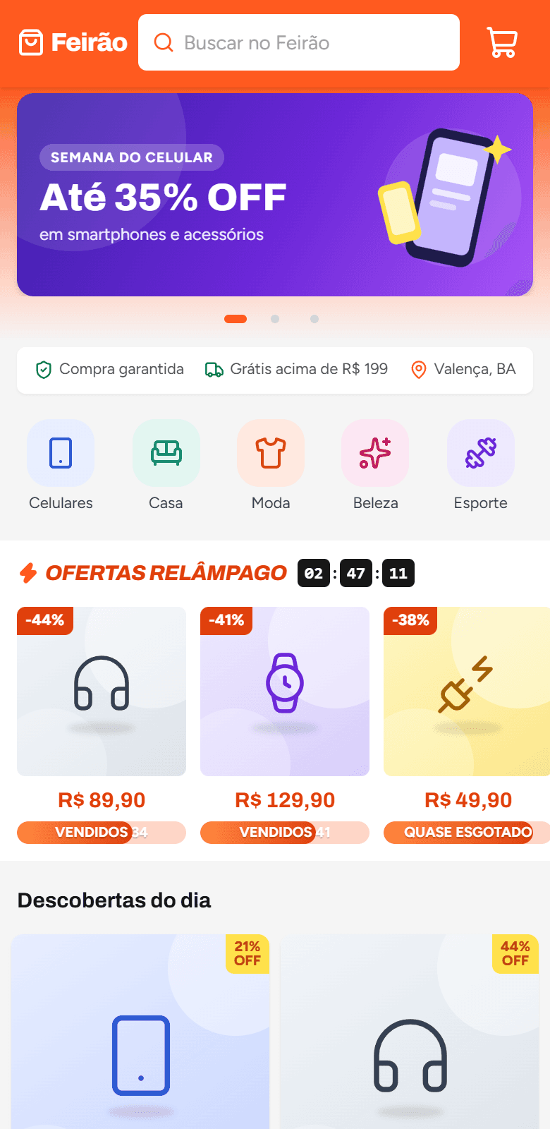 Tela do Feirão: loja online estilo marketplace