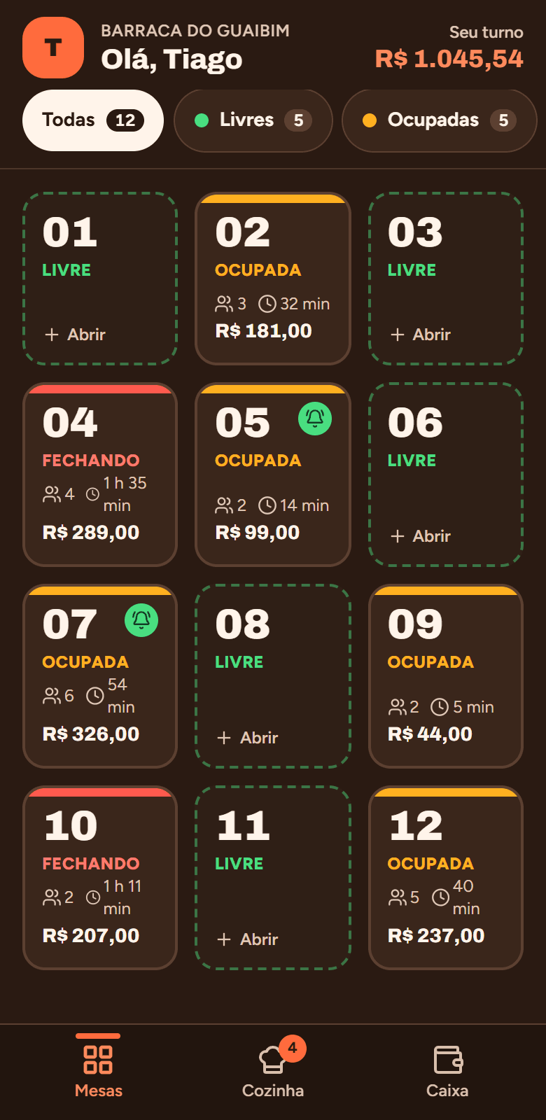 Tela do Comanda: sistema de garçom para bares e restaurantes