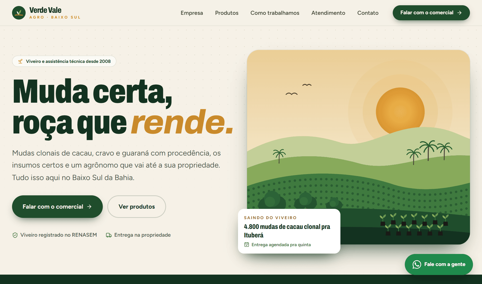 Tela do Verde Vale Agro: site institucional para empresa de agricultura